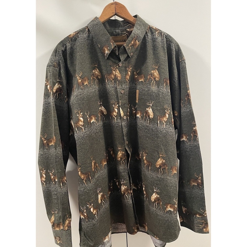 Magellan Men's Button Down Long Sleeve Deer/Buck Hunter Green Size XXL